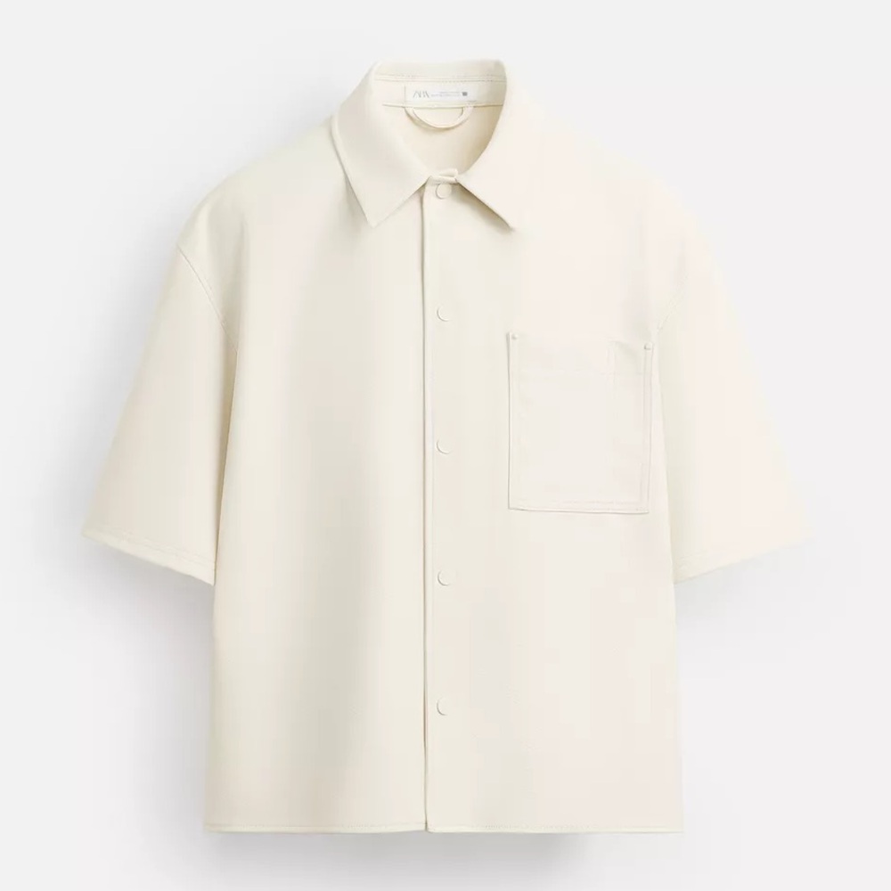 Zara Men's Off-White Faux Leather Oversized Shirt Jacket